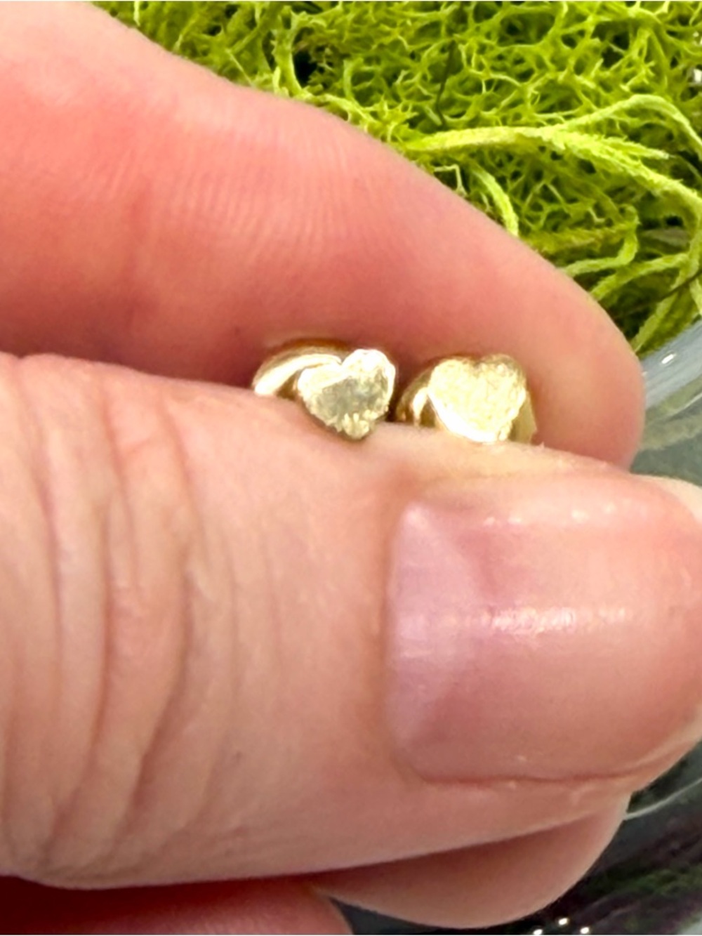 14k Yellow Gold Plated Stainless Steel Tiny Heart Stud Earrings - Picture 2 of 4